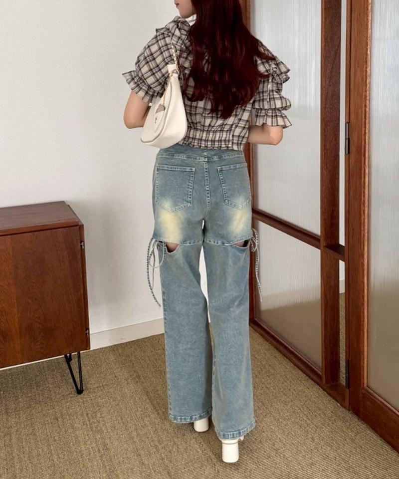 サイドあき美脚ストレッチデニム