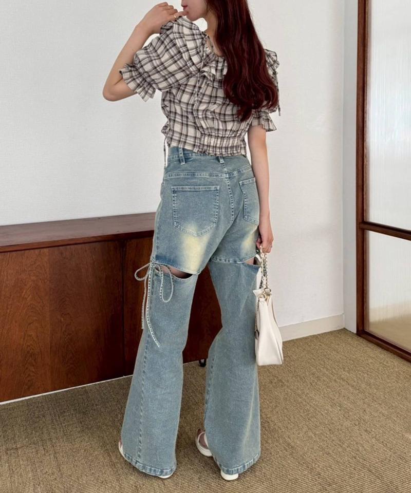 サイドあき美脚ストレッチデニム