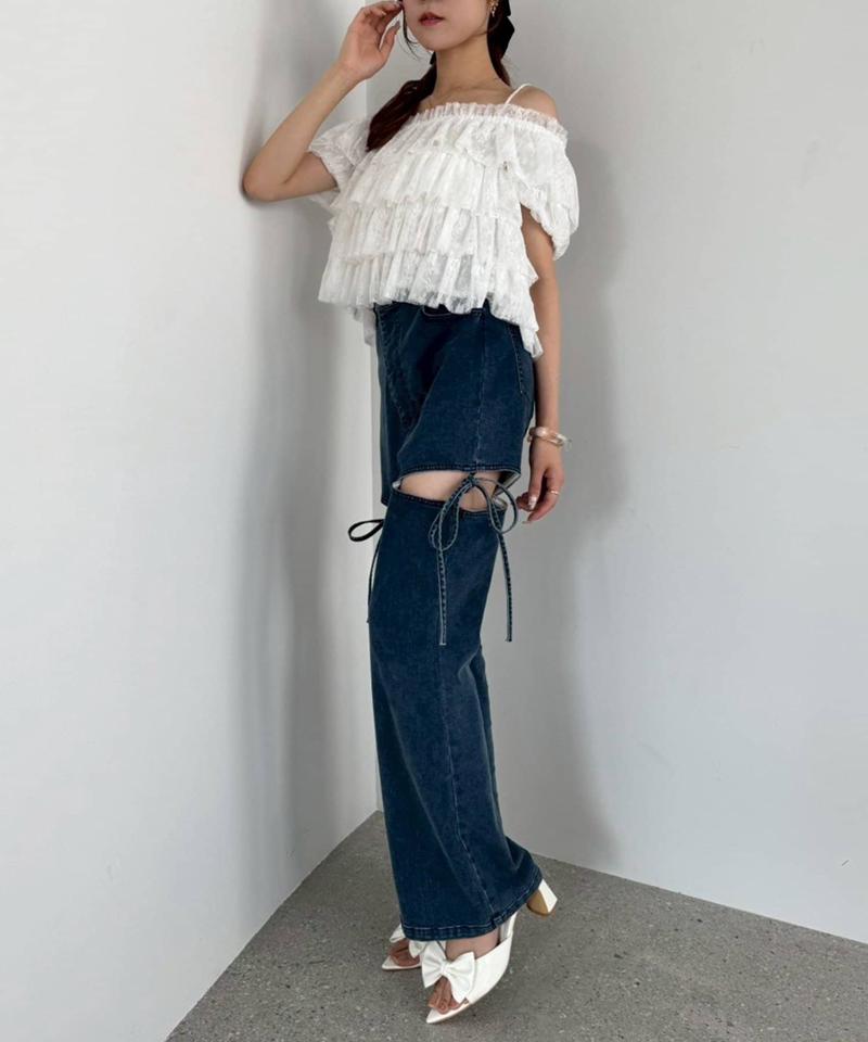 サイドあき美脚ストレッチデニム