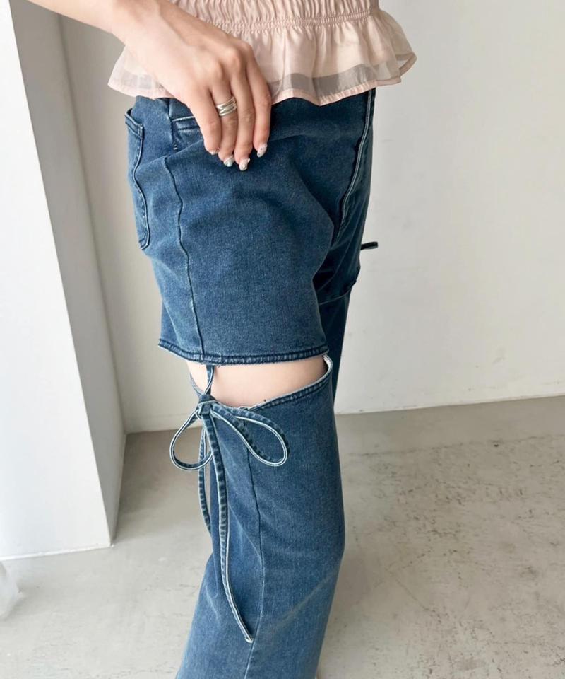 サイドあき美脚ストレッチデニム