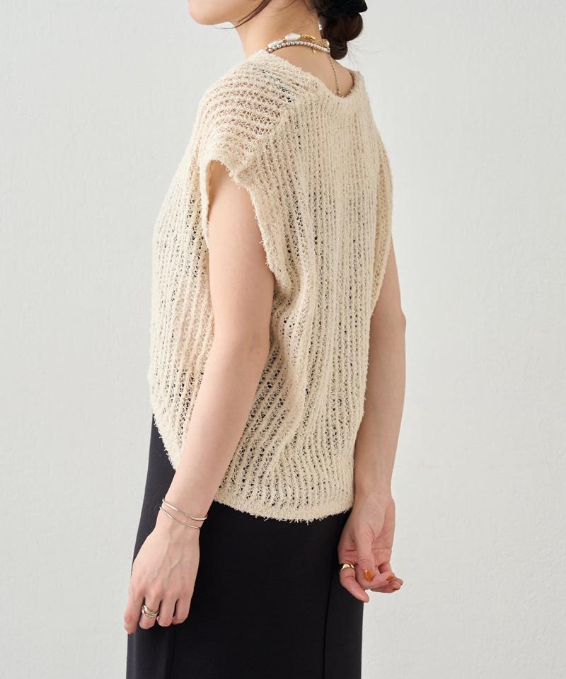 【2サイズ展開】透かし編みVネックニットベスト