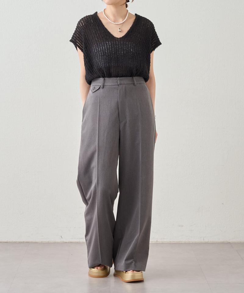 【2サイズ展開】透かし編みVネックニットベスト