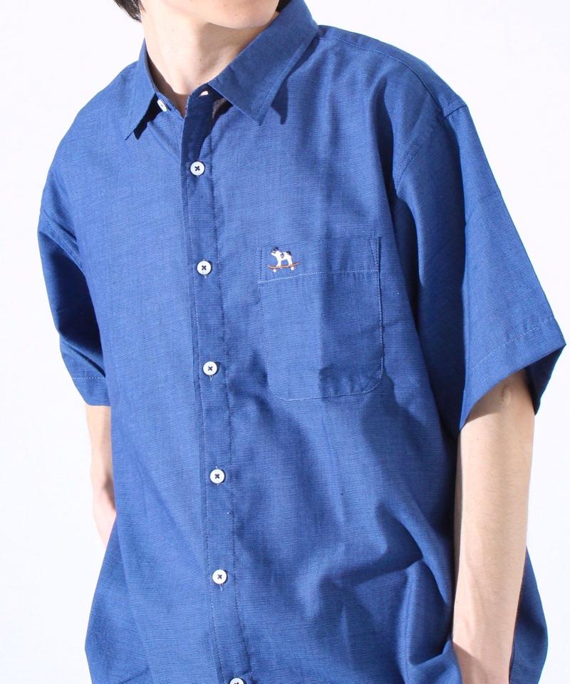 【GLOSTER】フレンチブルドッグ刺繍 空浮着 ショートスリーブシャツ