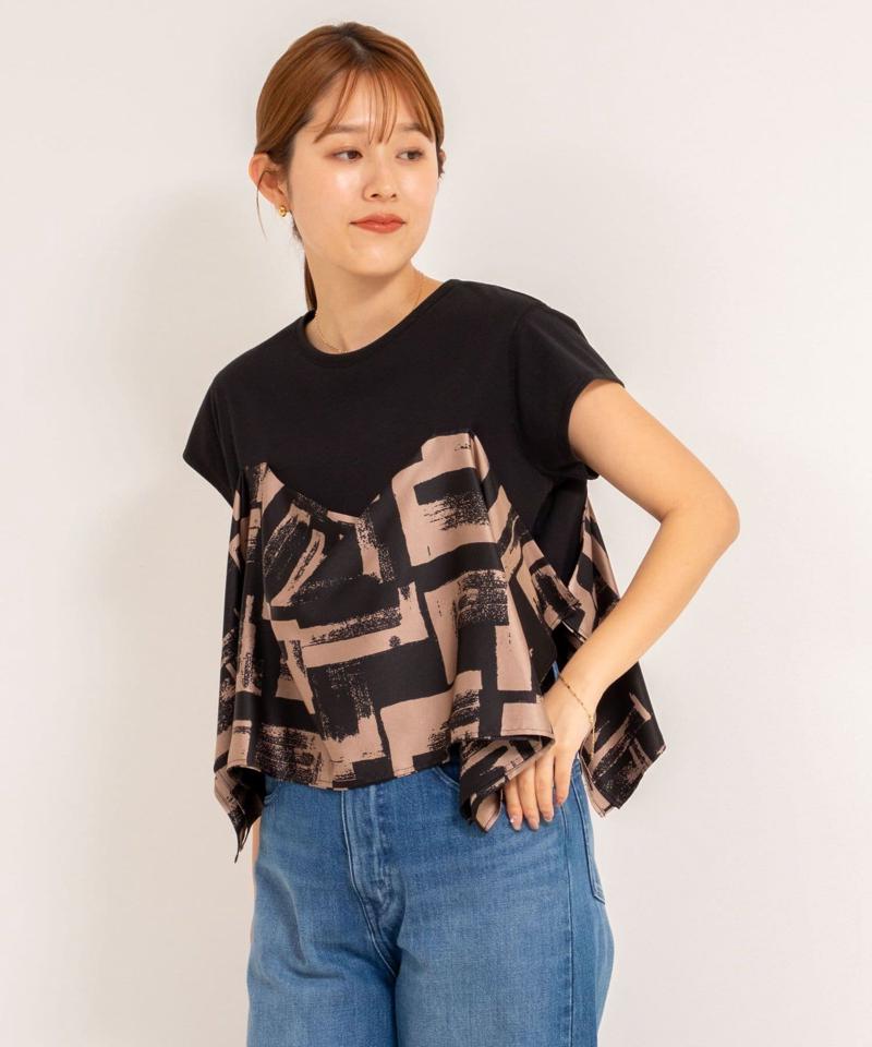 スカーフ柄ビスチェ付き風Tシャツ