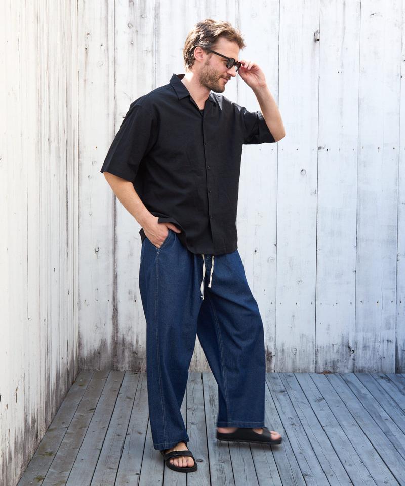【paradigm/セットアップ対応】コットンリネンオープンカラーシャツ