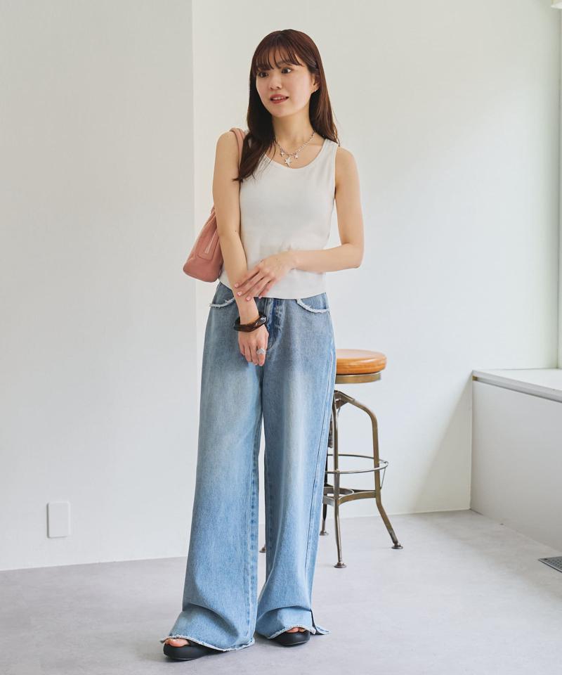 【4色展開/カップ取り外し可】カップ付き加工リブタンク
