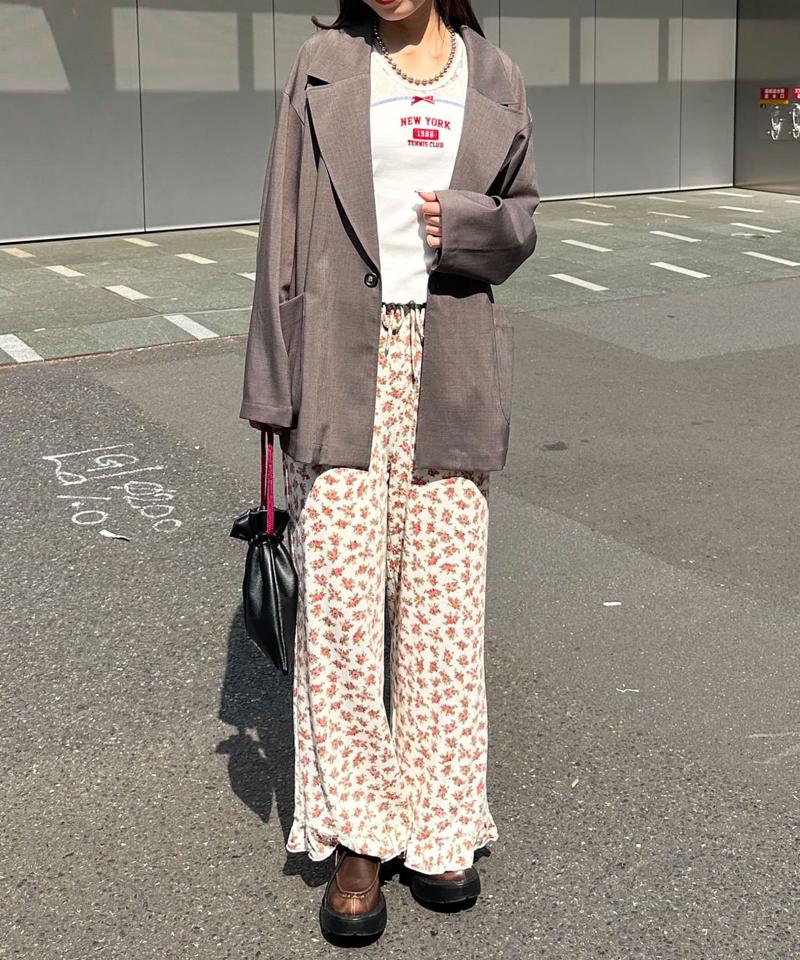 レース切替刺繍ロゴタンクトップ