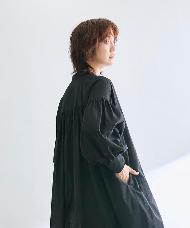 予約【Yossshiiii企画】コットンリネンギャザーシャツワンピース/6月中旬お届け予定