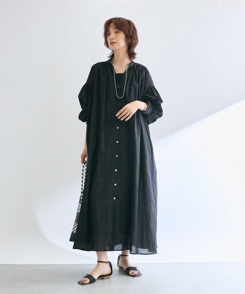 【Yossshiiii企画】コットンリネンギャザーシャツワンピース