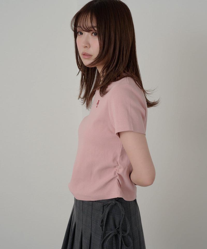胸刺繍サイドギャザーTシャツ