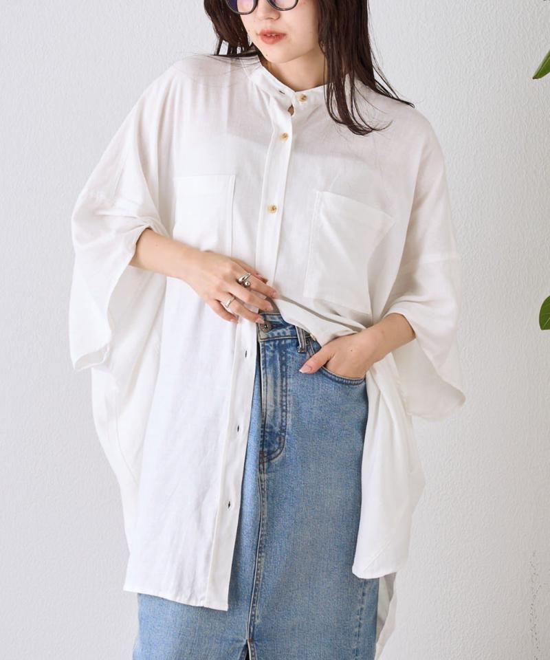 【二の腕すっきりカバー】リネンレーヨンドルマンシャツ