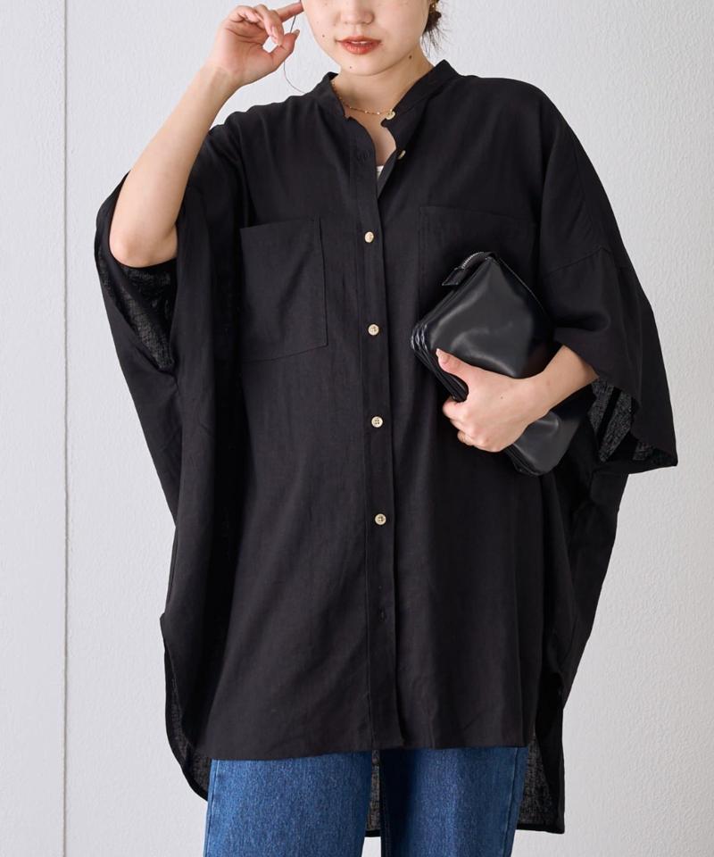 【夏の体型カバー】リネンレーヨンドルマンシャツ
