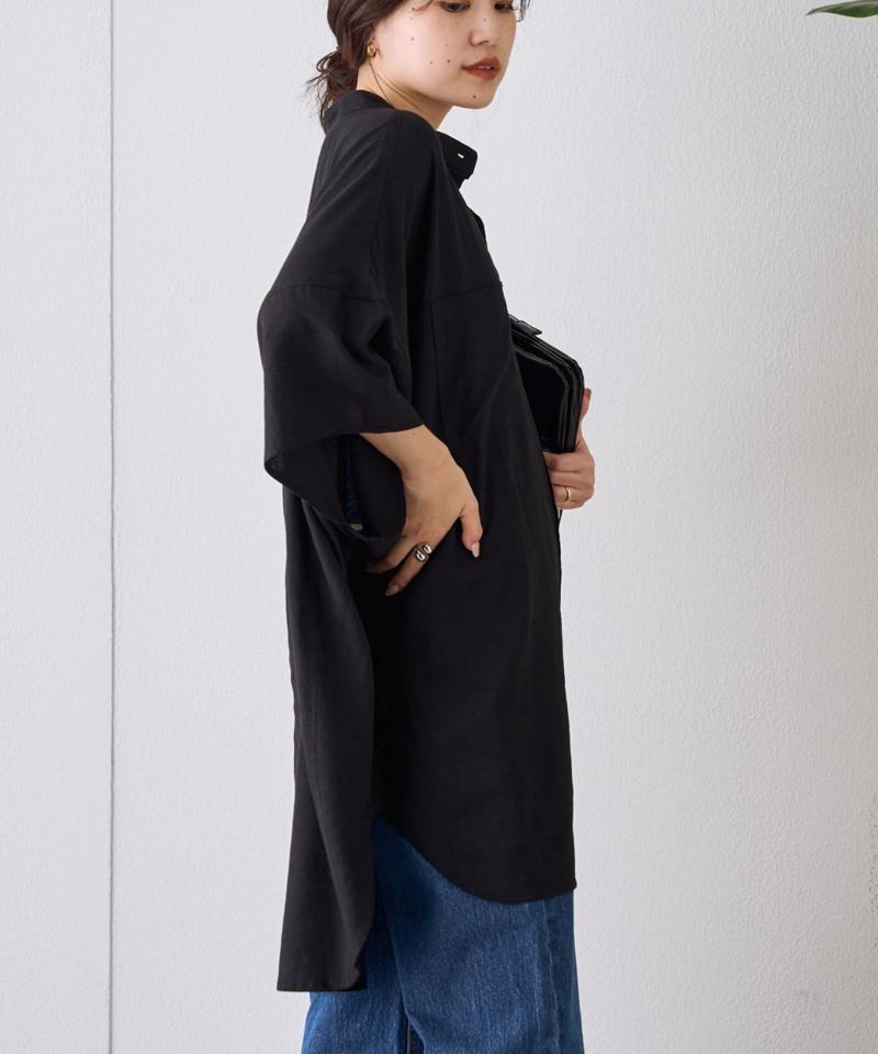 【夏の体型カバー】リネンレーヨンドルマンシャツ