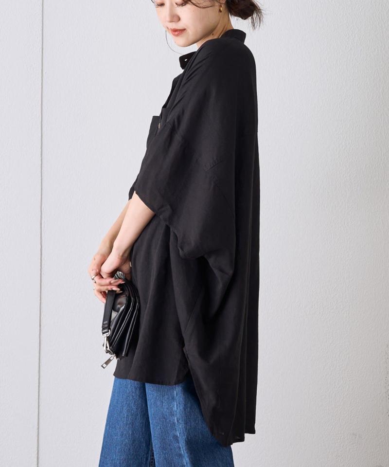 【夏の体型カバー】リネンレーヨンドルマンシャツ