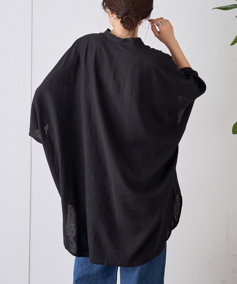 【夏の体型カバー】リネンレーヨンドルマンシャツ
