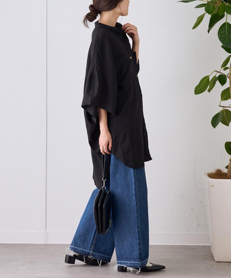 【夏の体型カバー】リネンレーヨンドルマンシャツ