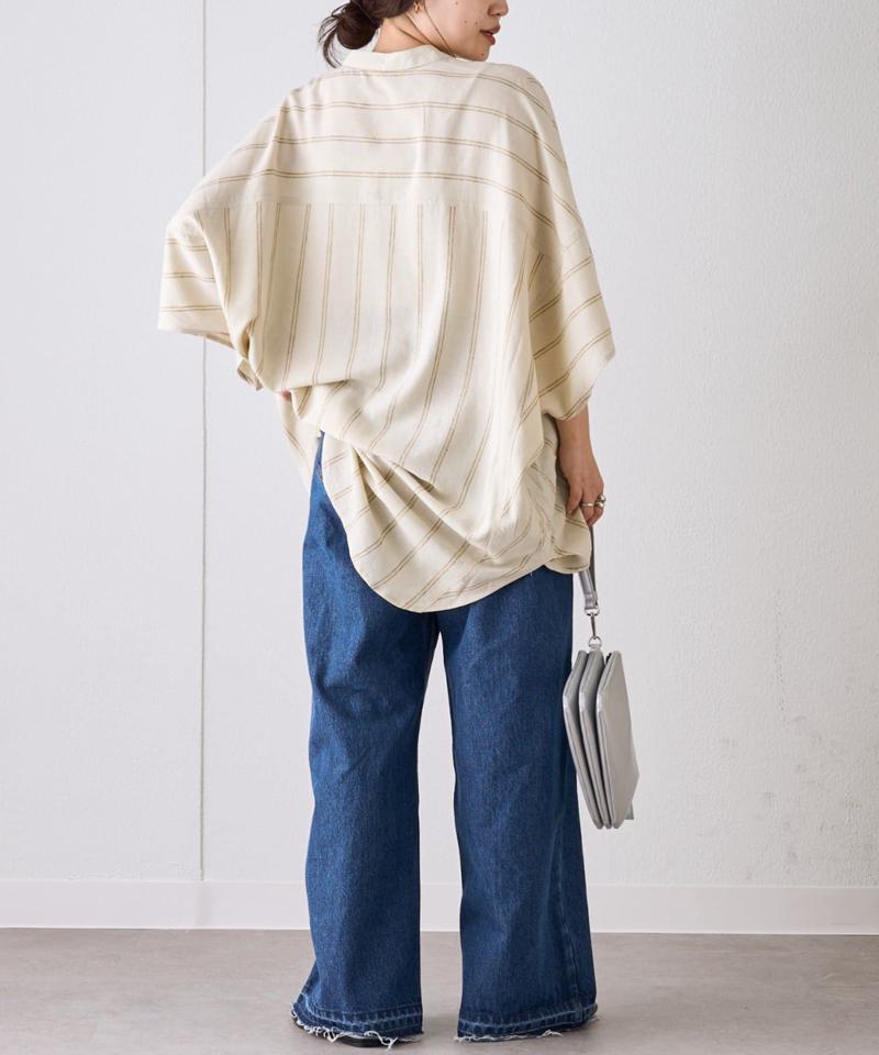 【二の腕すっきりカバー】リネンレーヨンドルマンシャツ