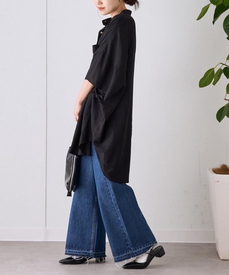 【二の腕すっきりカバー】リネンレーヨンドルマンシャツ