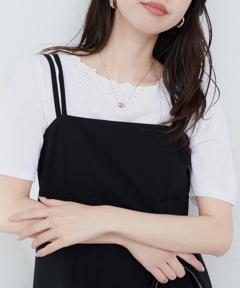 花刺繍ネック+Vネック2WAYニット