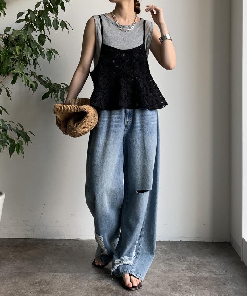 【再追加決定！/着映え◎/WEB限定】チュールフラワーキャミ