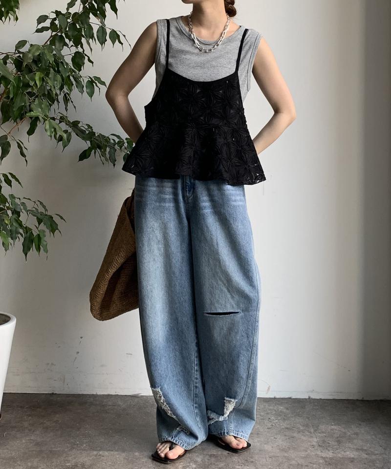 【再追加決定！/着映え◎/WEB限定】チュールフラワーキャミ