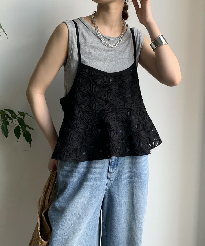 【再追加決定！/着映え◎/WEB限定】チュールフラワーキャミ