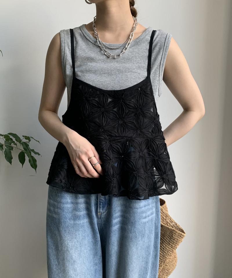 【再追加決定！/着映え◎/WEB限定】チュールフラワーキャミ