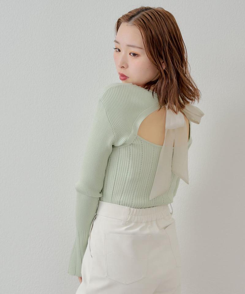 【Chico】バック開きリボンニット