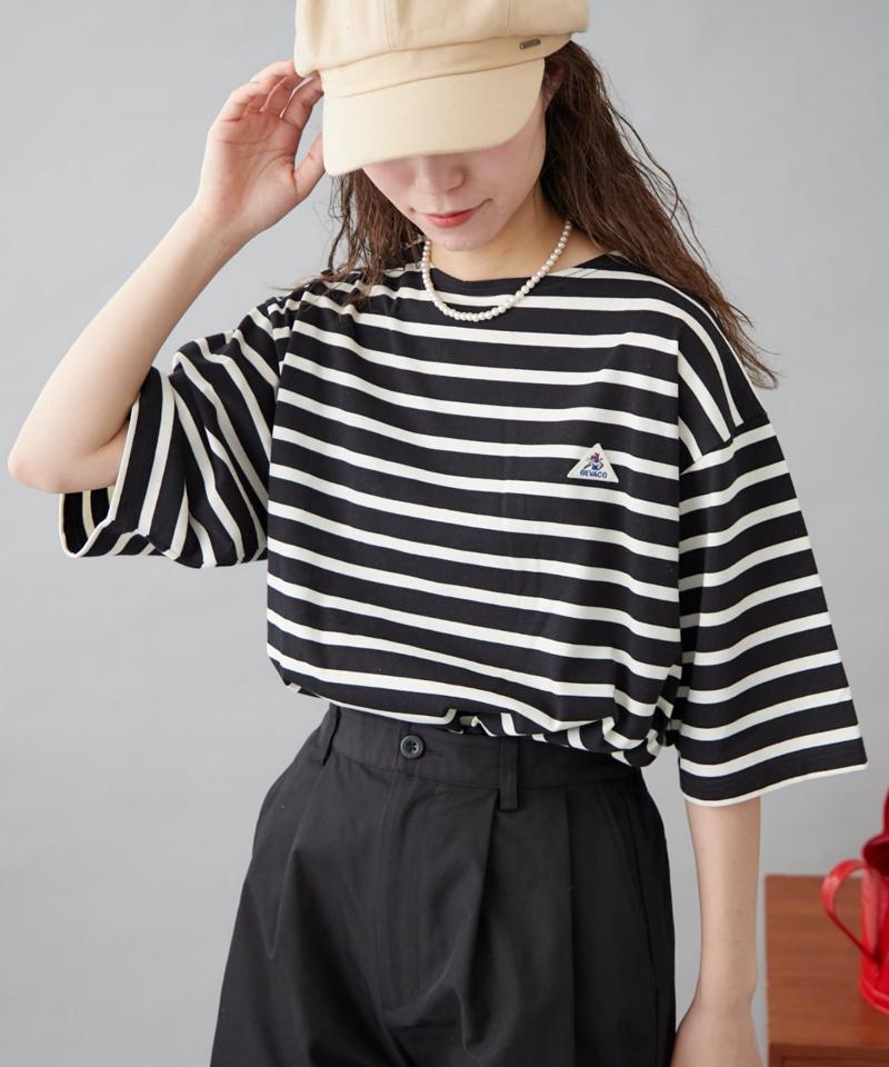 【GEVACO】ボートネック半袖ボーダーTEE