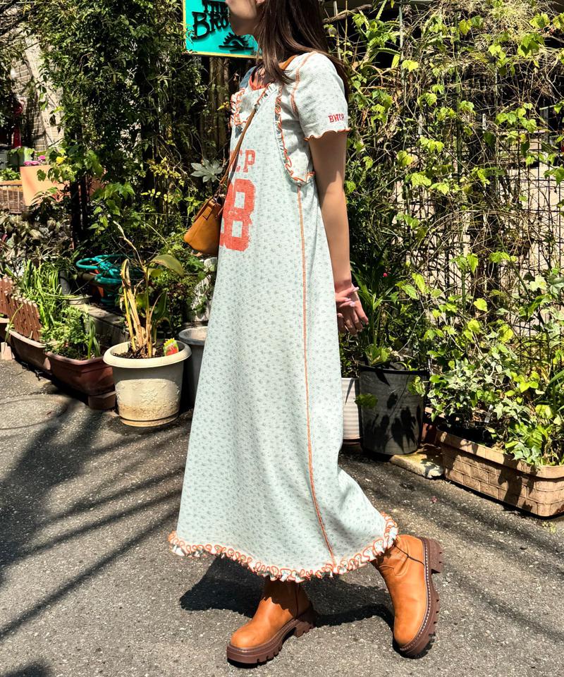 Tee付きフラワーワッフルロングキャミワンピース