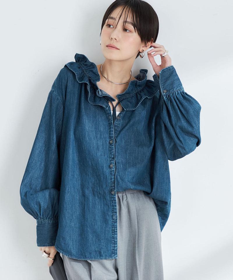 【追加7回】【RM denim】フリルギャザーデニムブラウス