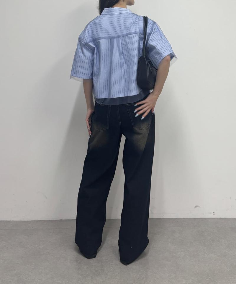 チュール被せ半袖ボックスシャツ