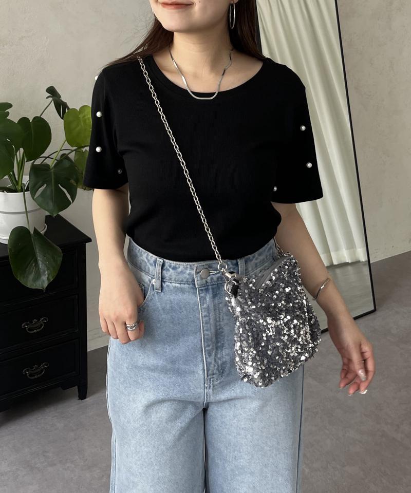 袖パールリブTシャツ