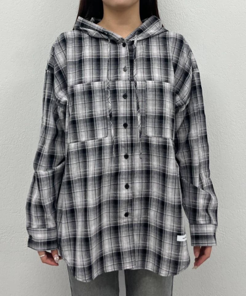 【今買って秋まで使える】オーバーサイズフード付きチェック/レースシャツ