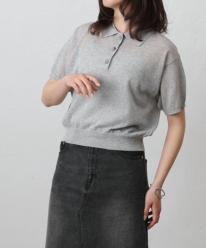 半袖シアーポロニット