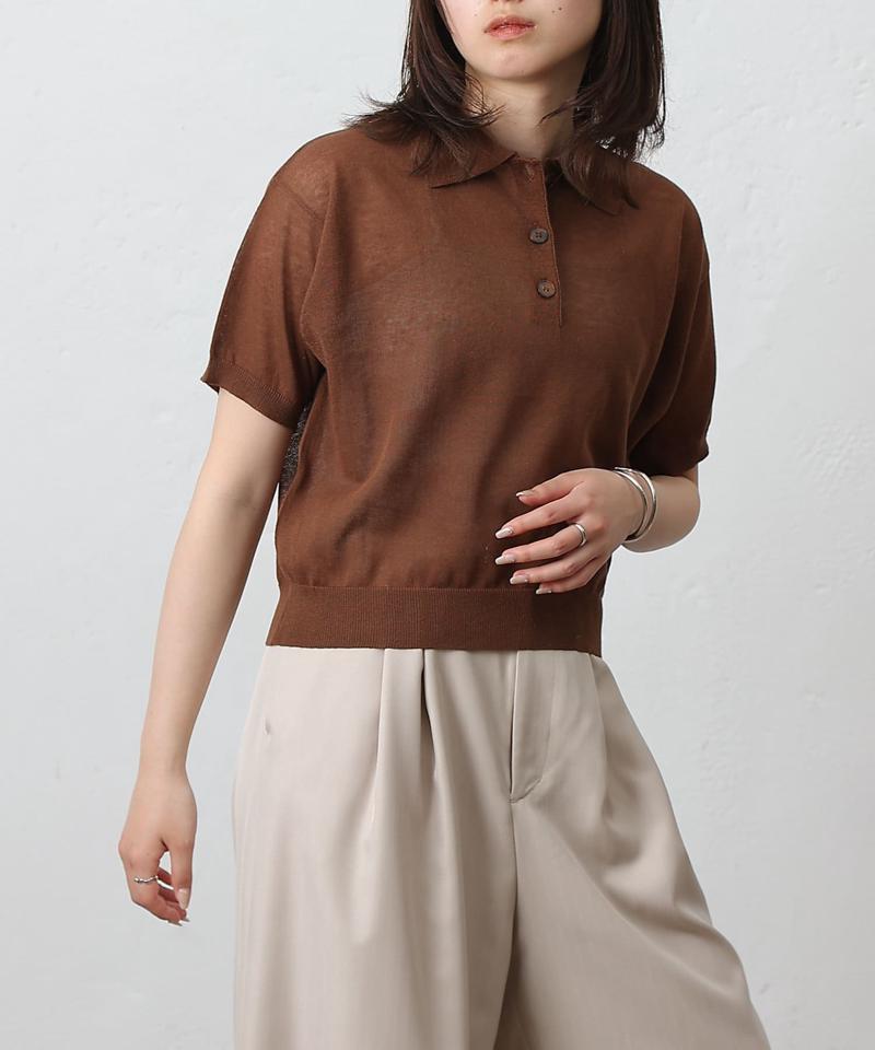 半袖シアーポロニット