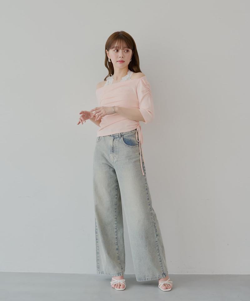 ドレープニット+レースペプラムキャミセット