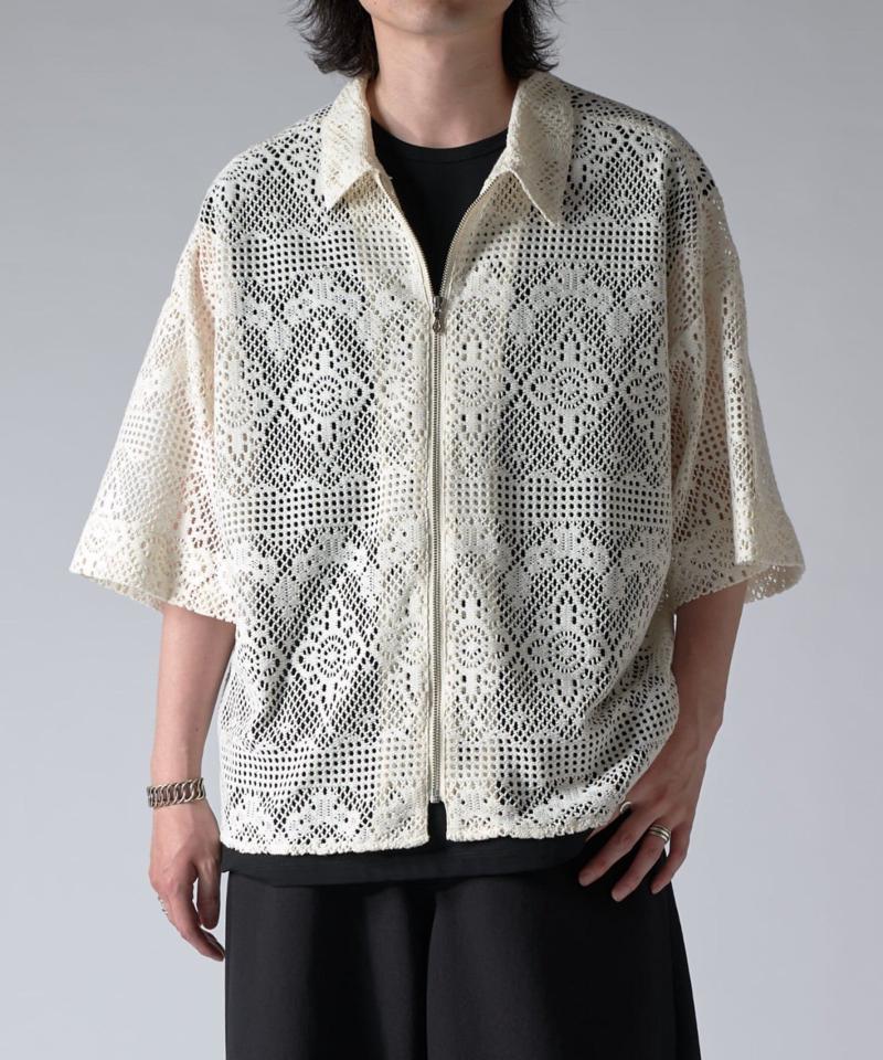 クロシェ編み半袖ZIPシャツ