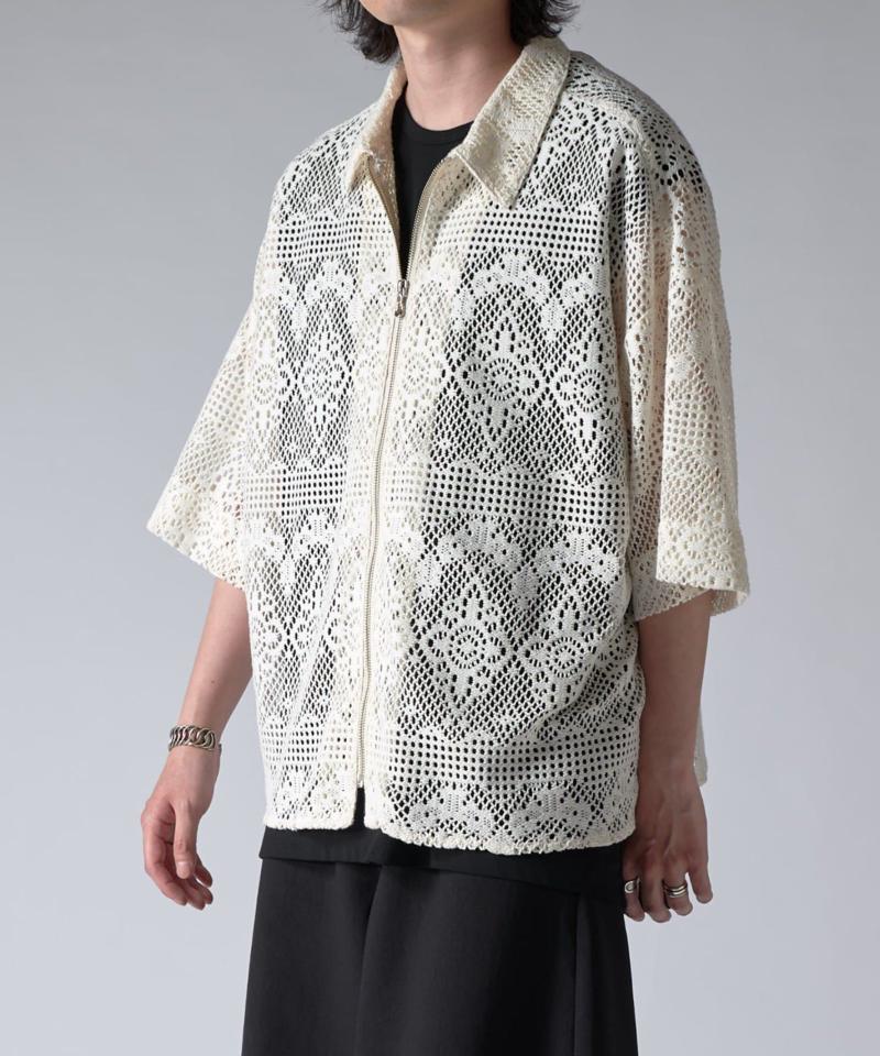 クロシェ編み半袖ZIPシャツ