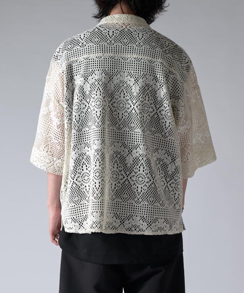 クロシェ編み半袖ZIPシャツ