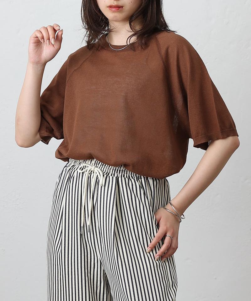 半袖シアーラグランニットプルオーバー