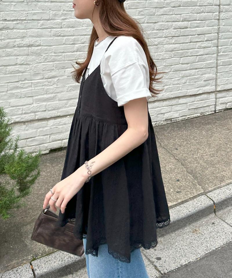 【今期の大本命◎】アシメヘムレースキャミチュニック≪腰回りカバー/Vネックでスッキリ≫