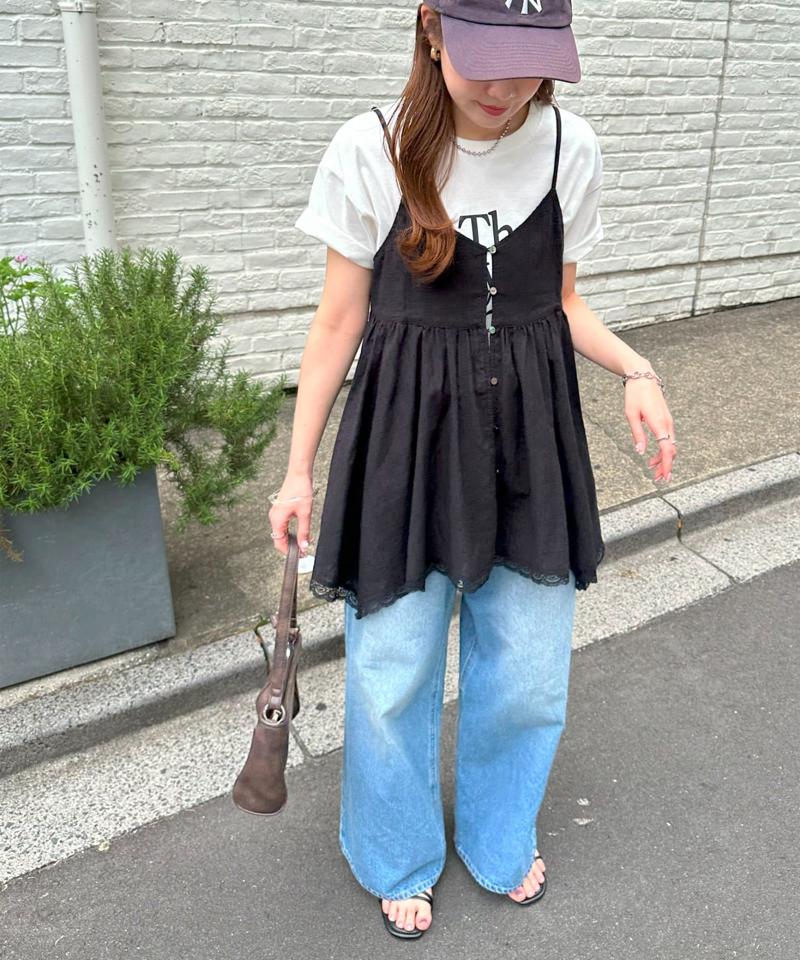 【今期の大本命◎】アシメヘムレースキャミチュニック≪腰回りカバー/Vネックでスッキリ≫