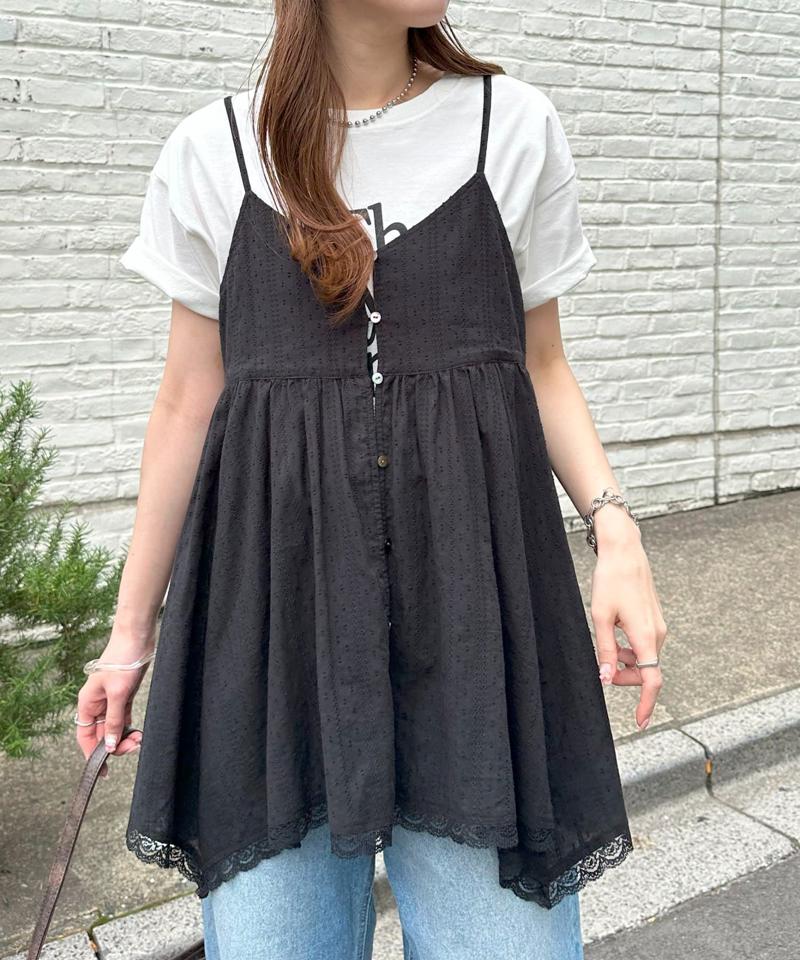 【今期の大本命◎】アシメヘムレースキャミチュニック≪腰回りカバー/Vネックでスッキリ≫