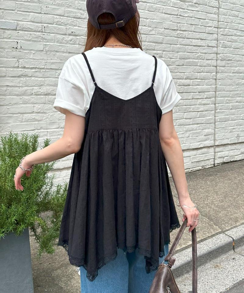 【今期の大本命◎】アシメヘムレースキャミチュニック≪腰回りカバー/Vネックでスッキリ≫