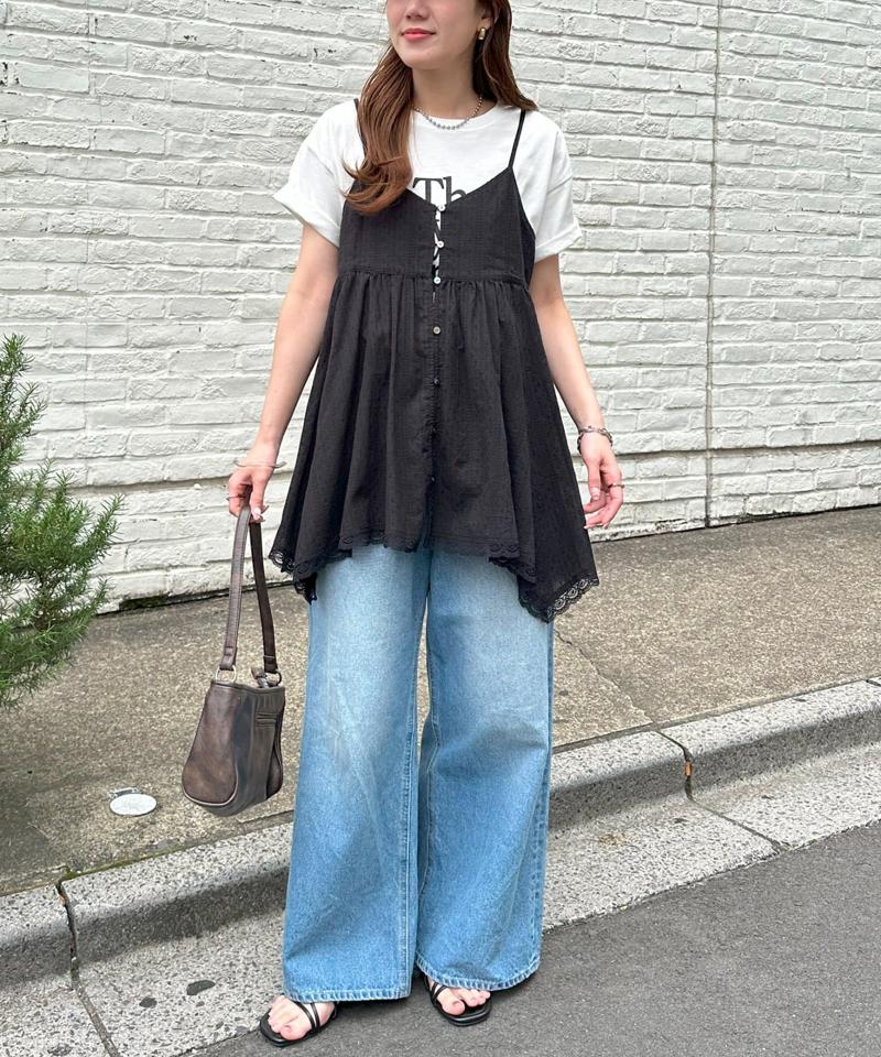 【今期の大本命◎】アシメヘムレースキャミチュニック≪腰回りカバー/Vネックでスッキリ≫