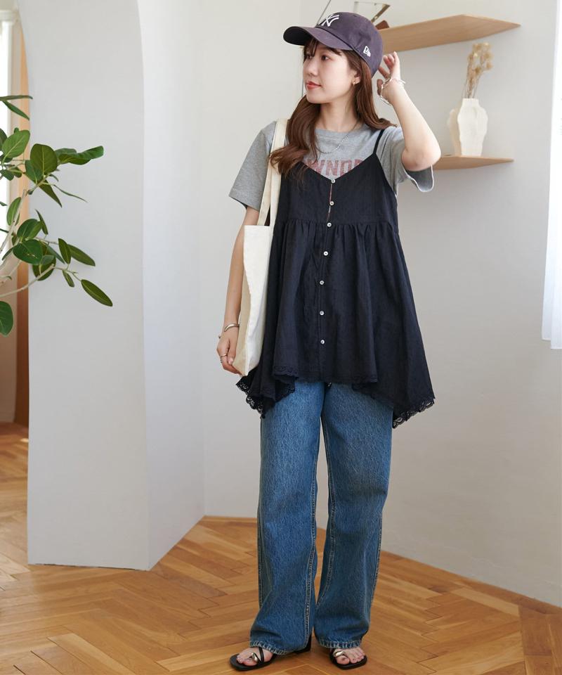 【今期の大本命◎】アシメヘムレースキャミチュニック≪腰回りカバー/Vネックでスッキリ≫