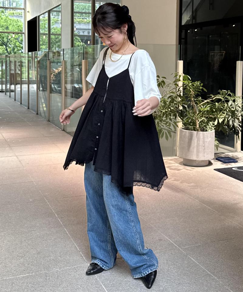 【今期の大本命◎】アシメヘムレースキャミチュニック≪腰回りカバー/Vネックでスッキリ≫