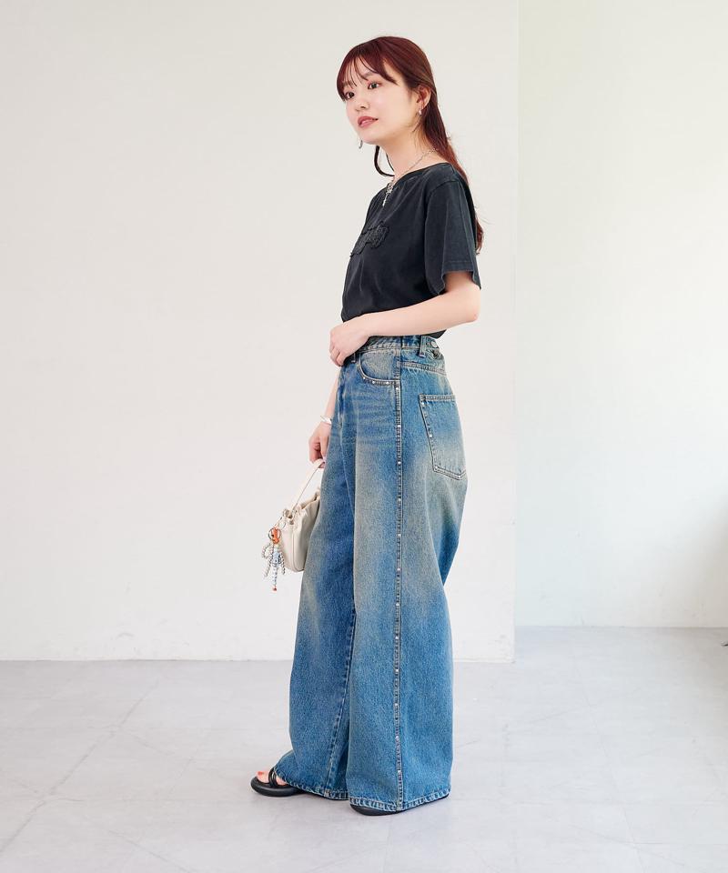 【セットアップ対応/低身長サイズ/2サイズ展開/ウエスト調節可】スタッズデニムパンツ