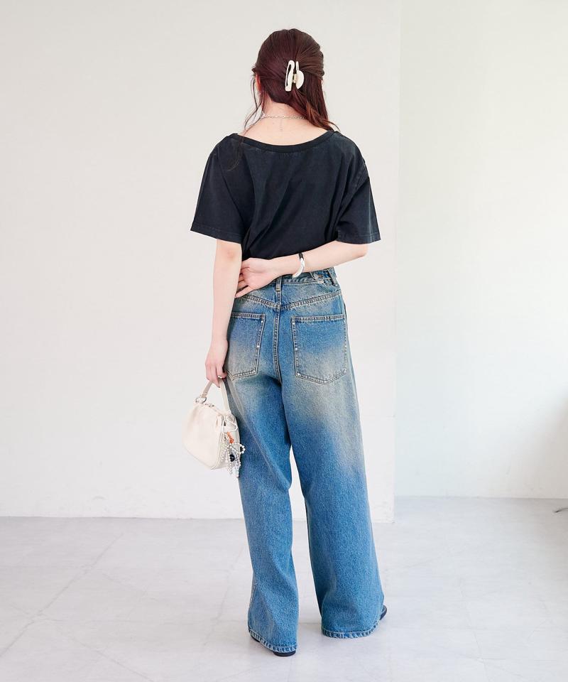 【セットアップ対応/低身長サイズ/2サイズ展開/ウエスト調節可】スタッズデニムパンツ